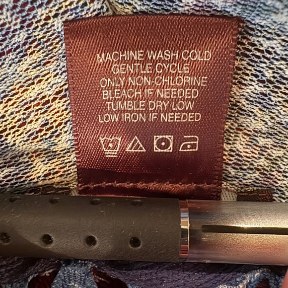 Multiples Blue w/ Multicolored Accents Mesh-Like Open Front Asymmetrical Vest - Picture 10 of 10